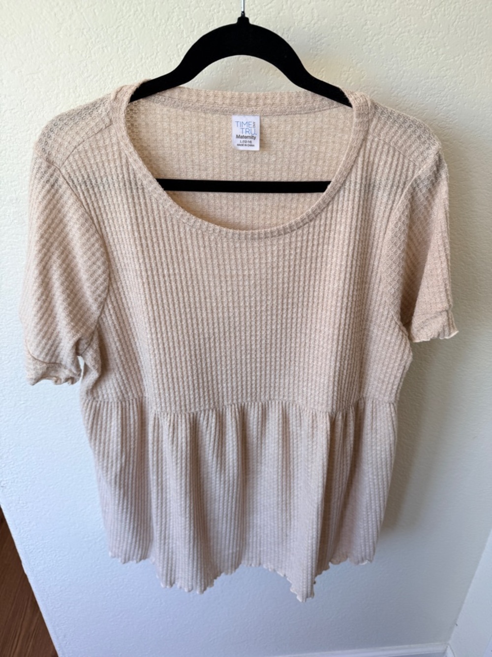 Time and Tru Beige Waffle Knit Maternity Peplum Top